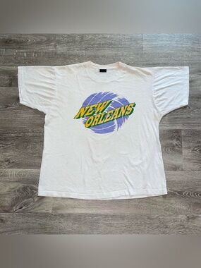 Vintage 80s Screen Stars Best New Orleans White T-Shirt Single Stitch Size XL